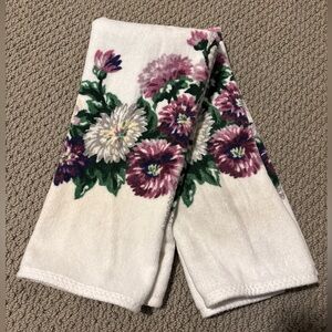 Set Of Two Vintage Spring Maid Floral Hand Towels White Purple Green Gray Cotton